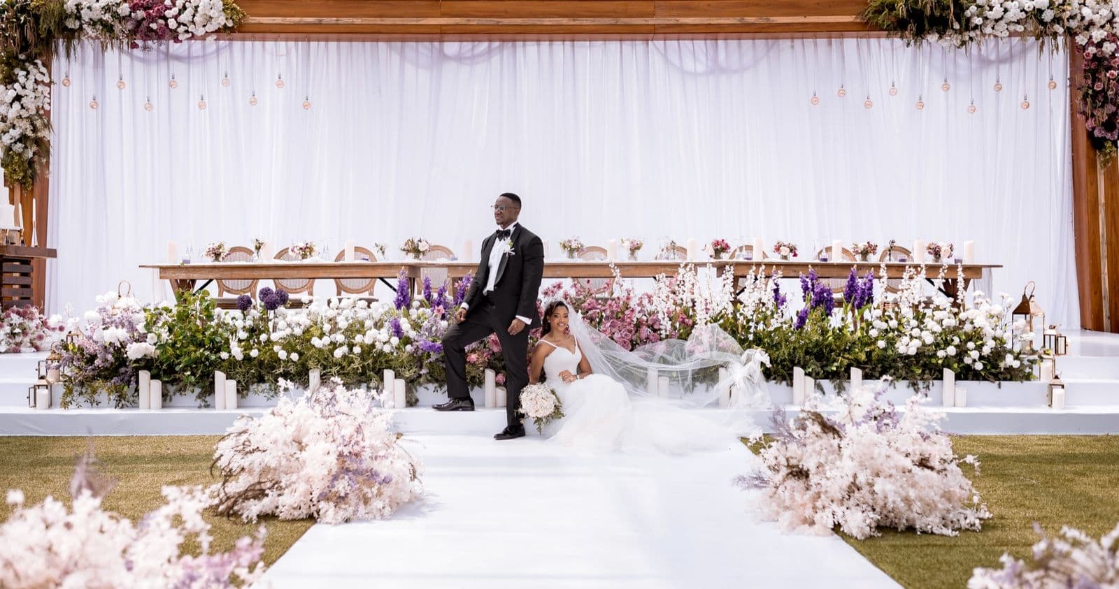 Allan & Pauline's lavender floral tablescape reception